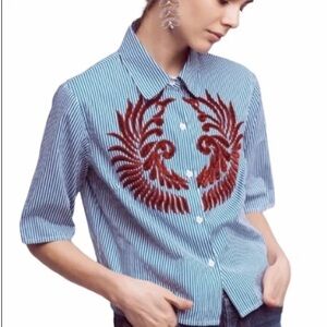 4 for $25 Hermit and Nandita embroidered button down cotton tops S
